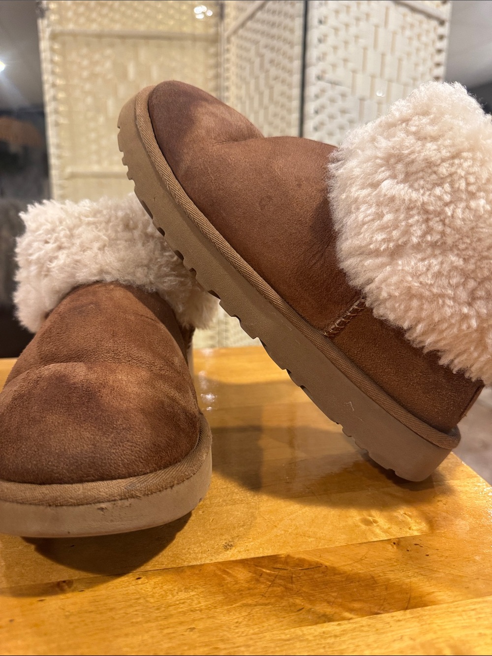 UGG Chestnut Suede Booties with folded down Sheepskin Cuff - Picture 8 of 11